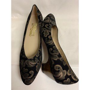 Salvatore Ferragamo Black Gold Dress shoes Heels 10.5 AAA